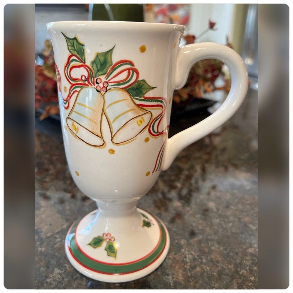 Sonoma-Lifestyle-White Footed Ceramic Christmas Holly & Christmas Bell Mugs-4. - Picture 3 of 6